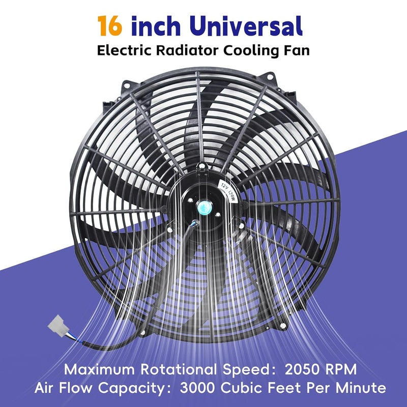 SEBLAFF 16 in Electric Radiator Cooling Fan Assembly Kit 10 S Blades Reversible Push or Pull 3000 CFM 12V Black - Image 3